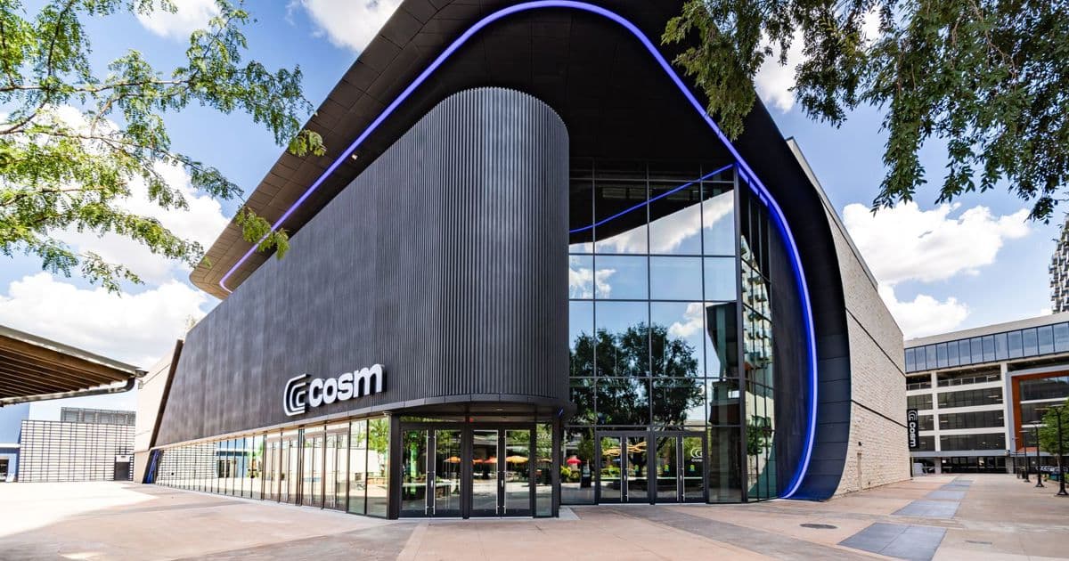 Exterior of a Cosm immersive-experience venue.